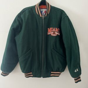 Vintage Miami Hurricanes Green Varsity bomber jacket quilted interior embroidery